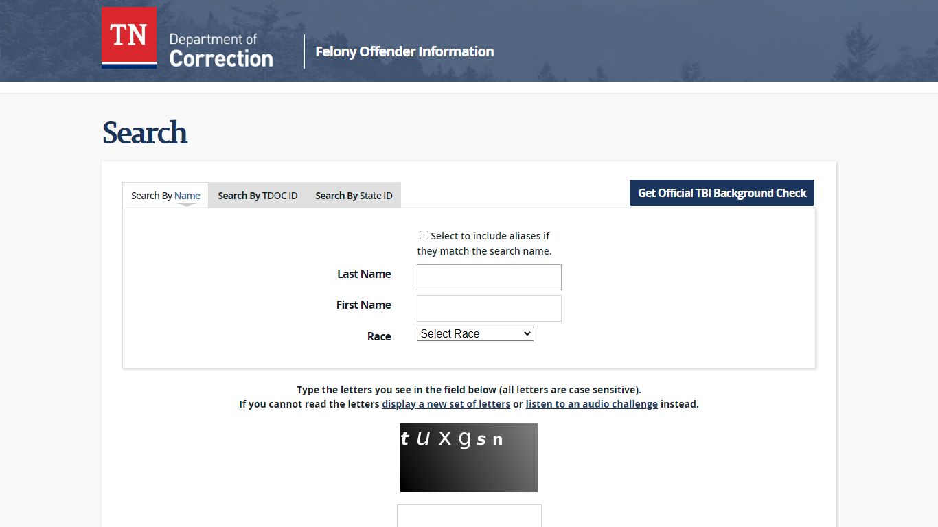 Search - Tennessee Felony Offender Information - TN